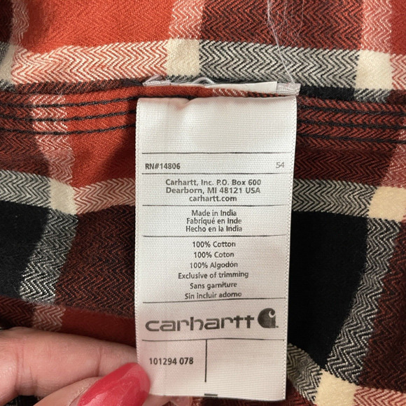 Carhartt Men's Flannel Shirt XXL Hubbard Button Up Plaid Red Workwear 101924 - Picture 5 of 6